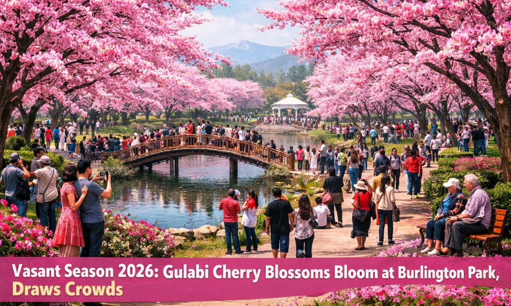 Gulabi Cherry Blossoms Bloom at Burlington park, Draw Crowds