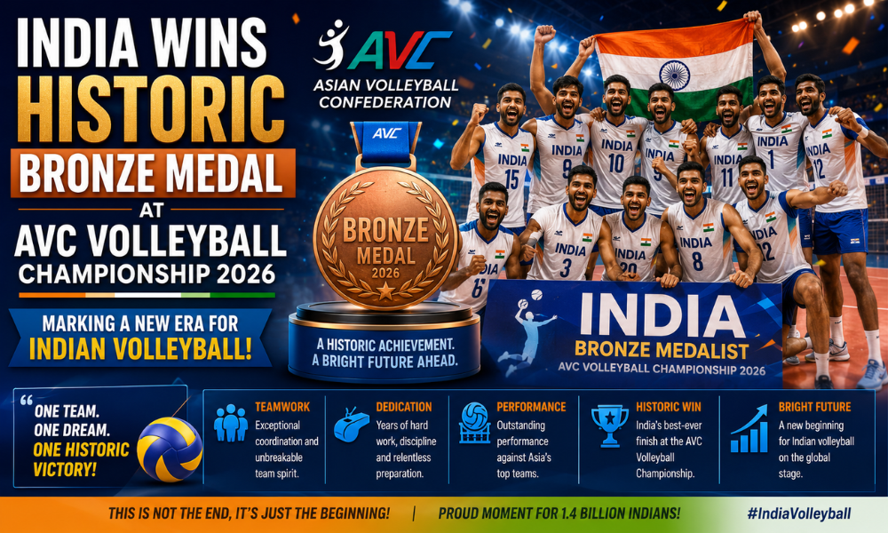 India Wins Historic Bronze Medal at AVC Volleyball Championship, Marking a New Era for Indian Volleyball
